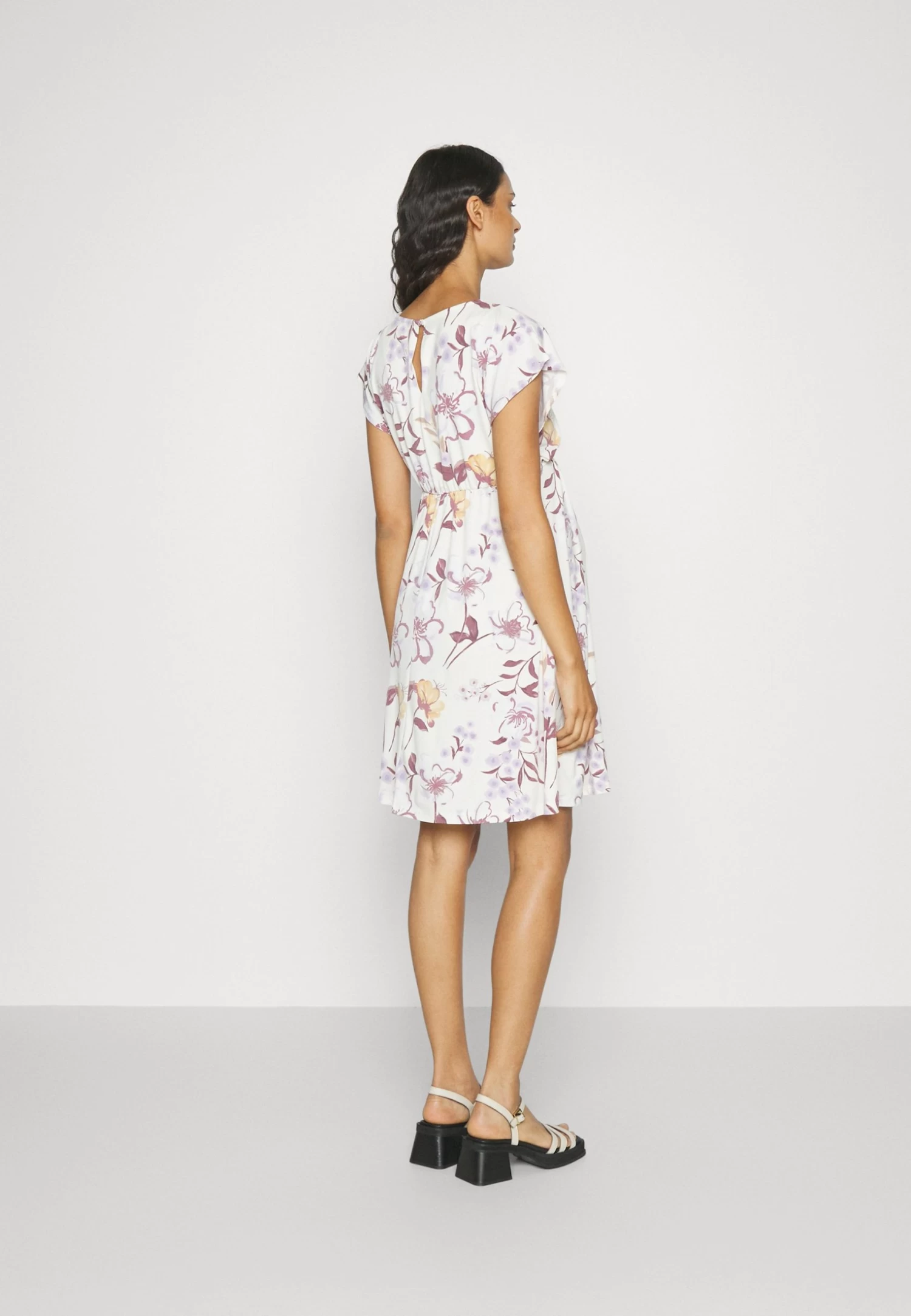 Fit And Flare Flowy Dropped Shoulder- Vestido Ligero - Beige/Lilac - Imagen 3