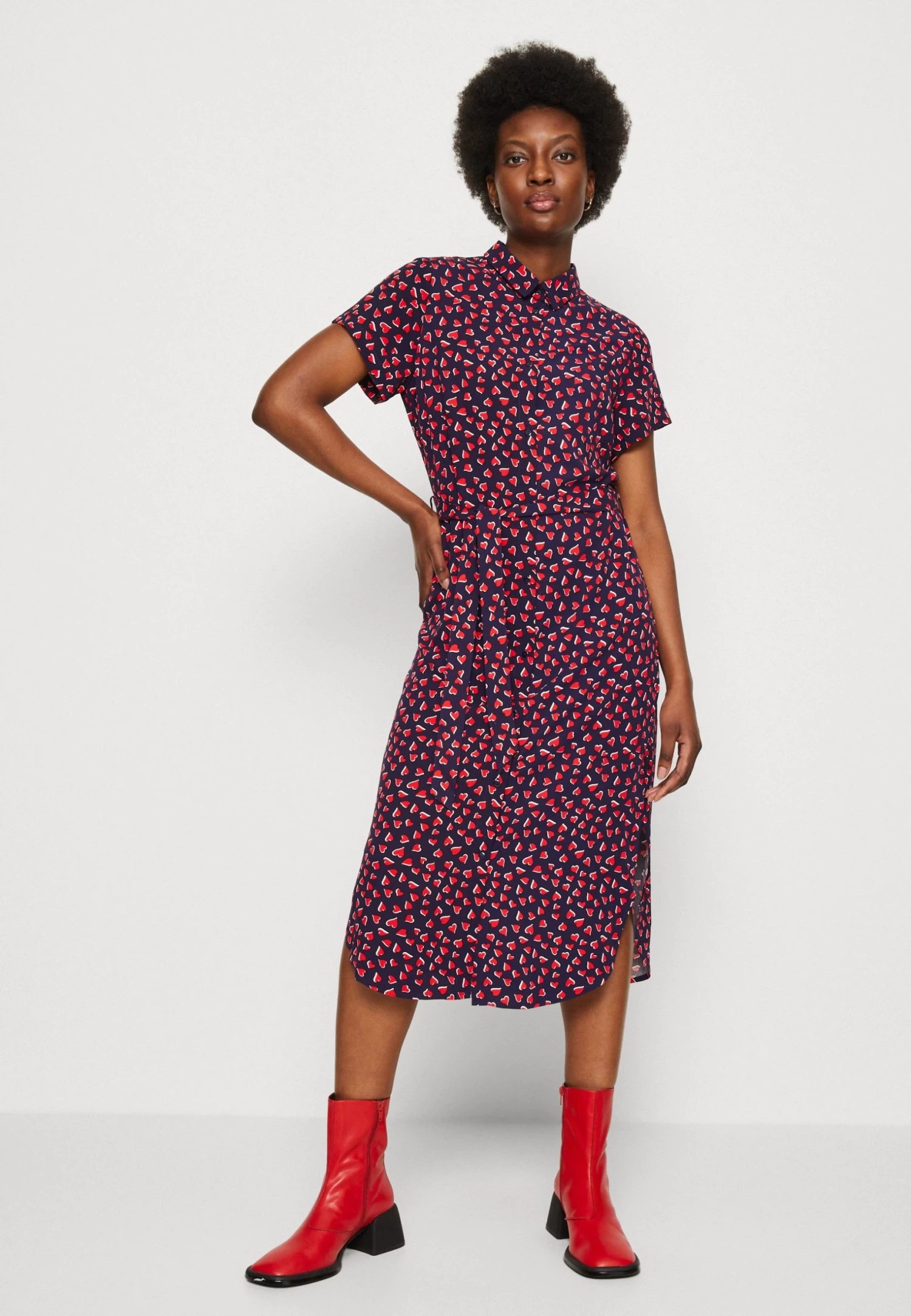 Anna Field Vestido Camisero - Dark Blue/Red - Imagen 4