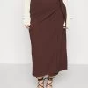 Curvy Textured Sarong Midi Skirt - Falda Cruzada - Brown