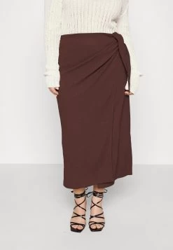 Curvy Textured Sarong Midi Skirt - Falda Cruzada - Brown