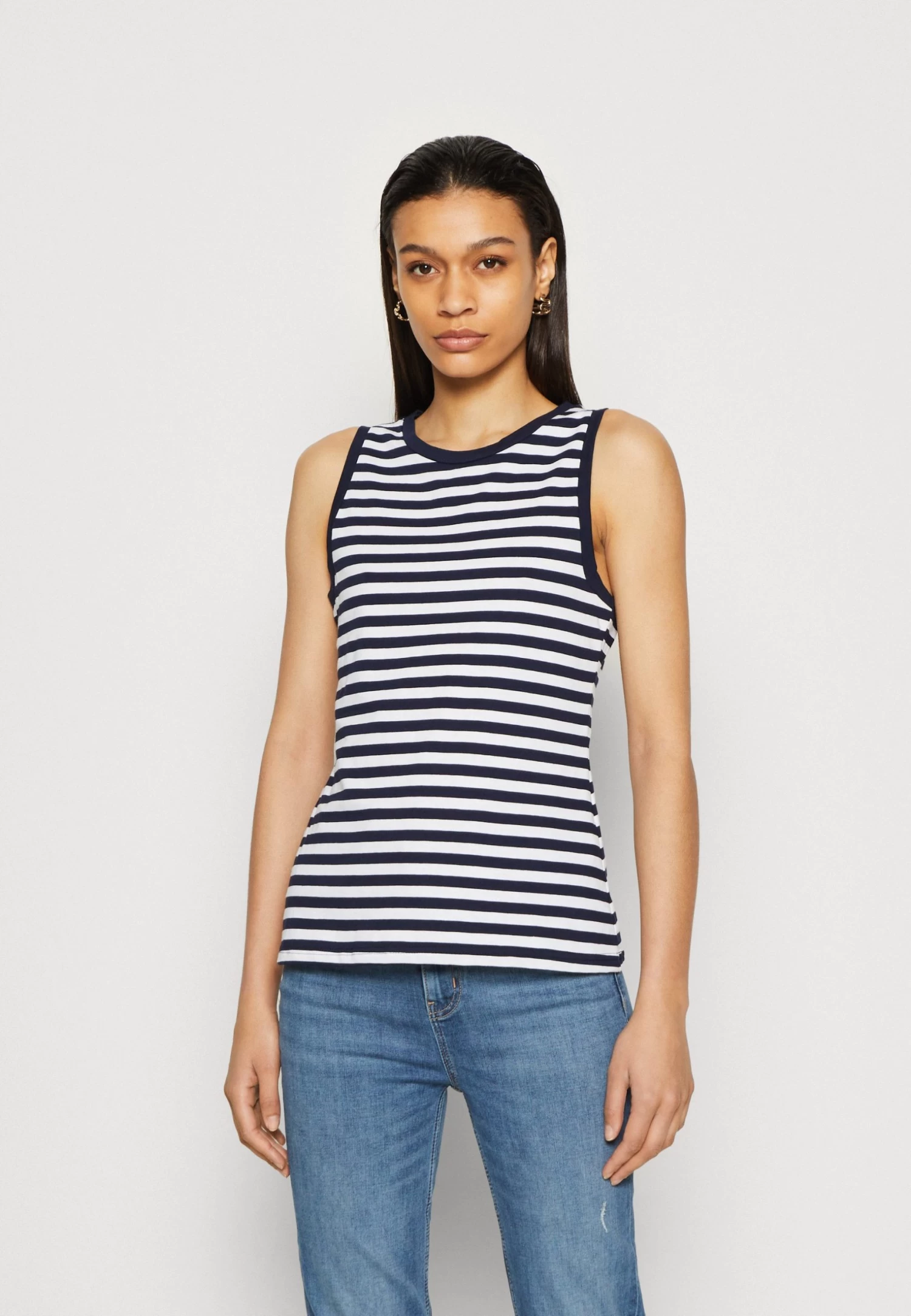 Anna Field Top - Dark Blue/White